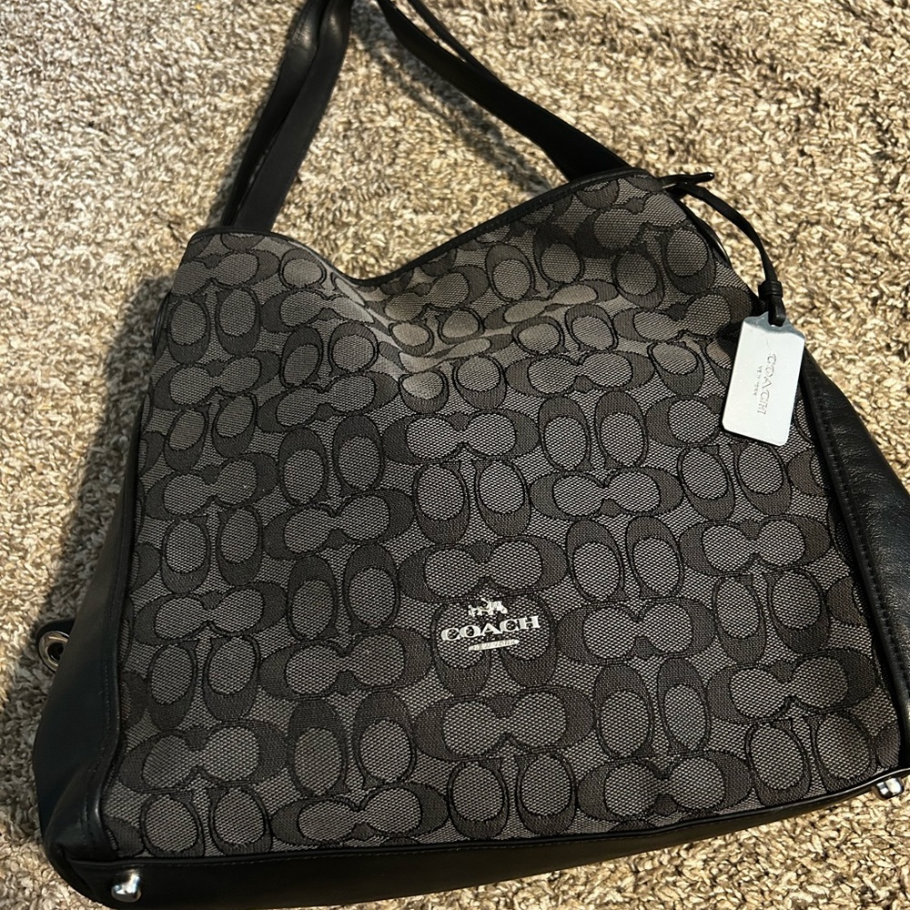 Coach Black and Gray Signature Shoulder Bag